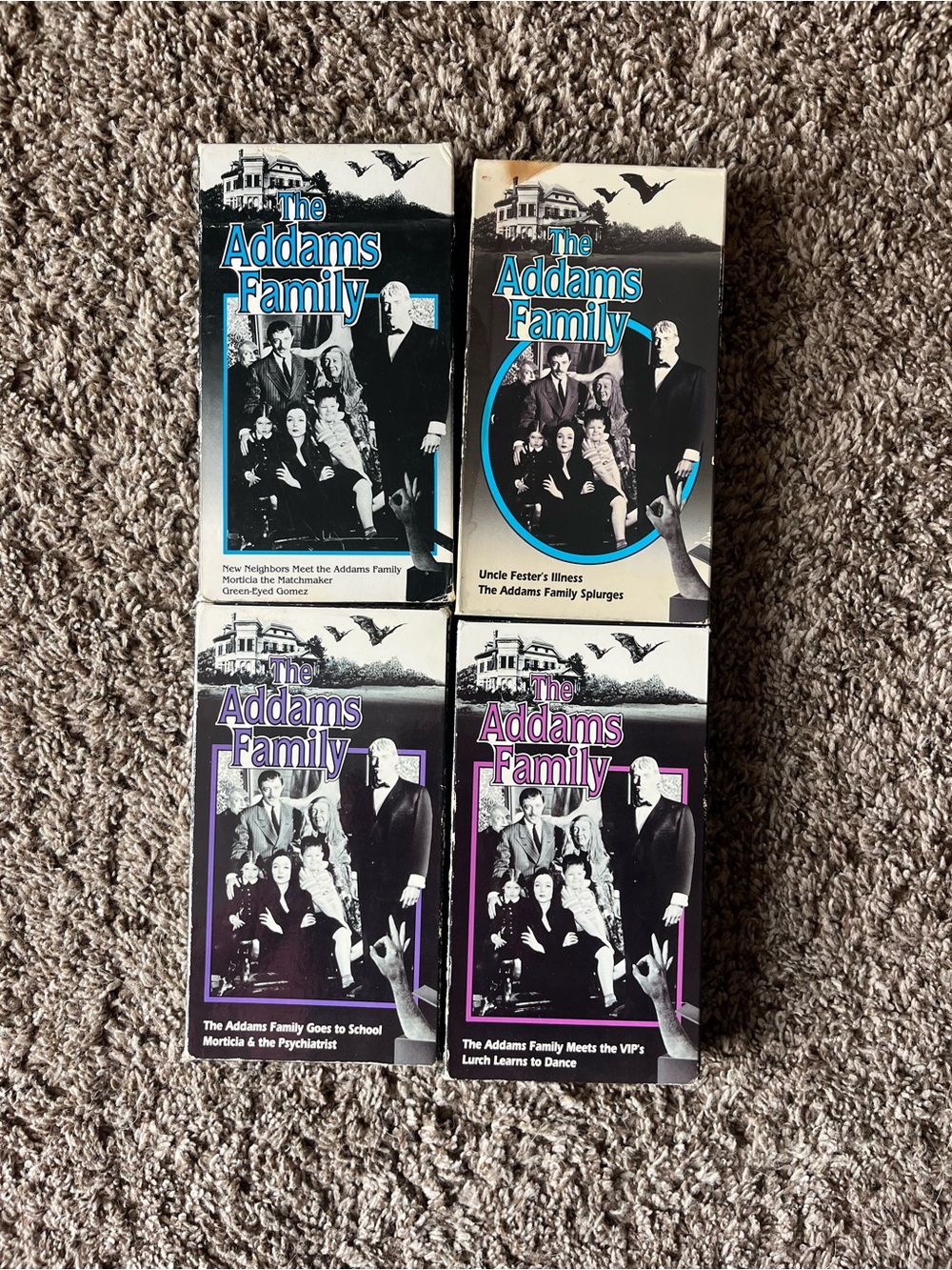The Addams Family Vintage VHS Box Set - Black, White, Teal, Purple Accents